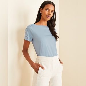 Ann Taylor Tee with Appliqué Muted Aqua Blue X-Small
